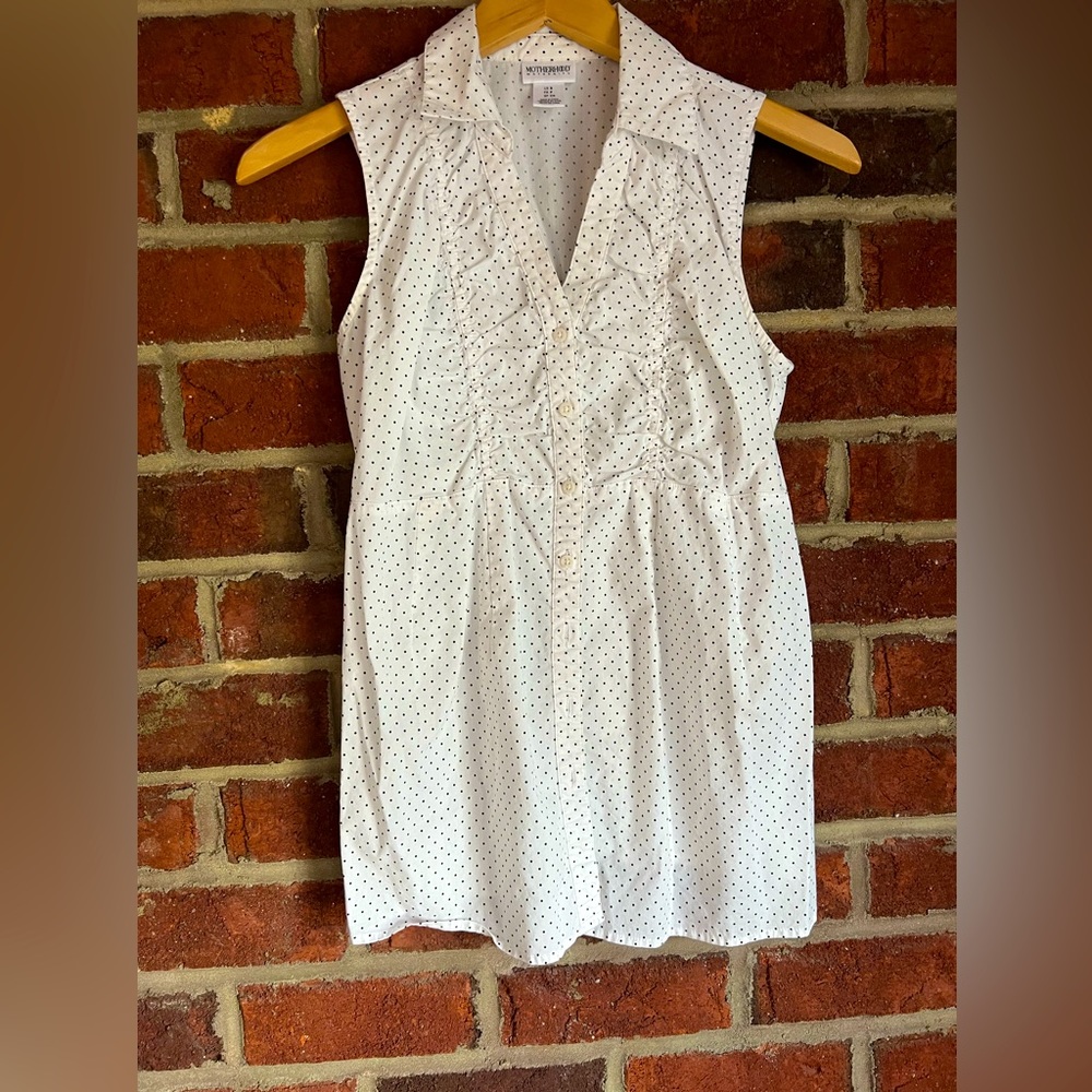 Motherhood Maternity white top with black polka dots